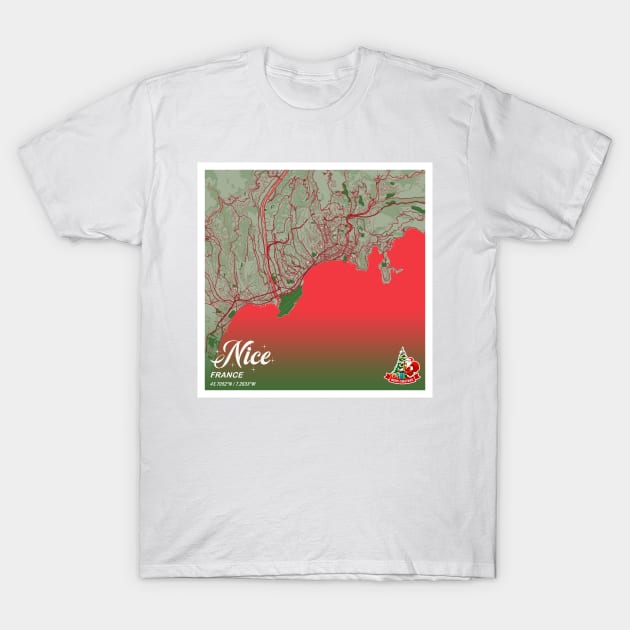 Nice - France Christmas Map T-Shirt by tienstencil